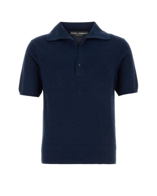 Dolce & Gabbana Blue Solid Shirt Collar Polo for men