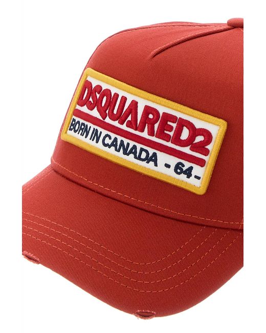 DSquared² Red Cotton Baseball Cap for men