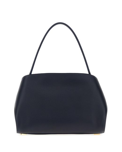 Ferragamo Blue Salvatore Leather Medium Hug Soft Shoulder Bag