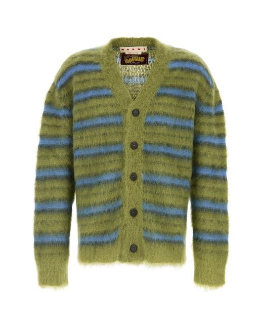 Cardigan in misto mohair ricamato di Marni in Green da Uomo