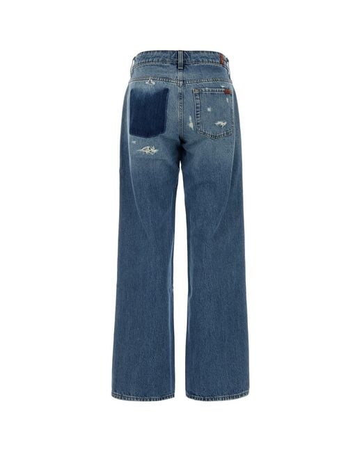 7 For All Mankind Blue Denim Low Straight Jeans