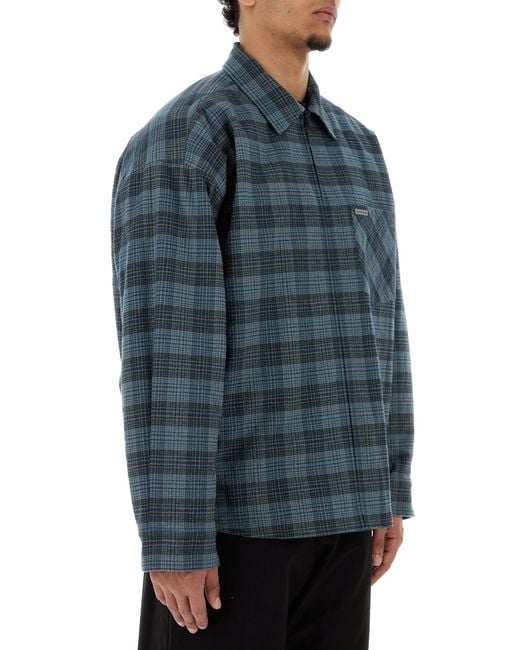 Balenciaga Blue Embroidered Flannel Oversize Shirt for men