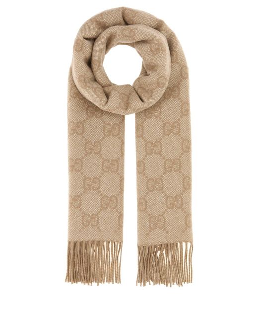 Sciarpa in misto cashmere ricamato di Gucci in Natural