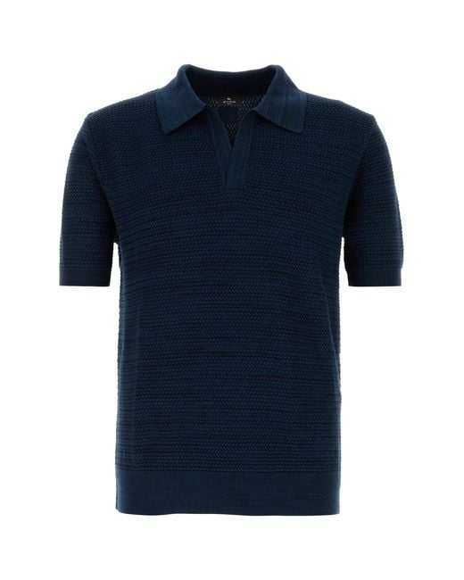 Etro Navy Blue Cotton Polo Shirt for men