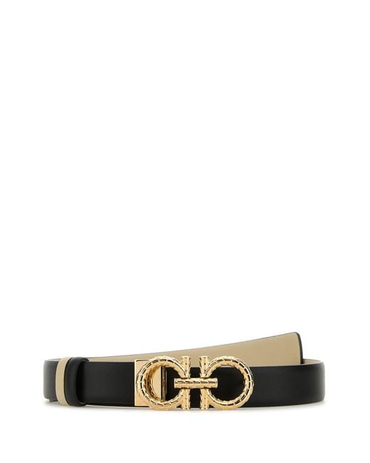 Cintura reversibile in pelle nera di Ferragamo in White