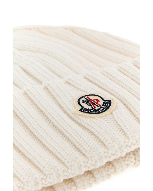 Moncler Natural Ivory Wool Beanie Hat