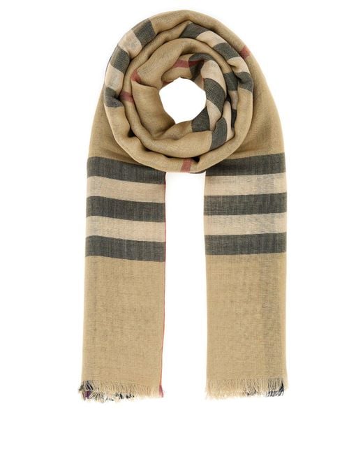 Burberry Natural Embroidered Wool Blend Scarf