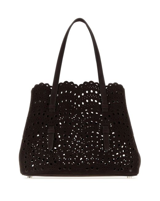 Alaïa Black Dark Brown Suede Mina 25 Handbag