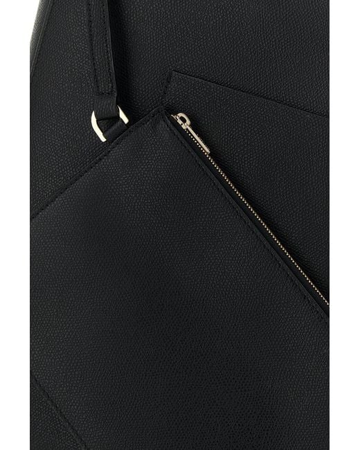 Valextra Black Leather Soft Bucket Bag