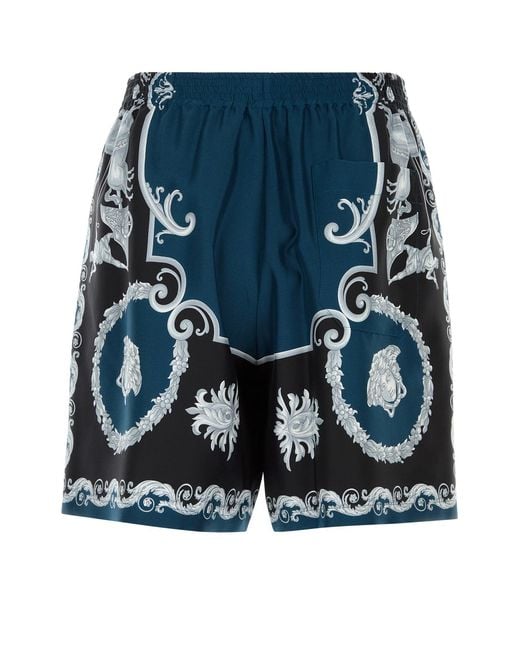 Versace Blue Printed Silk Bermuda Shorts for men