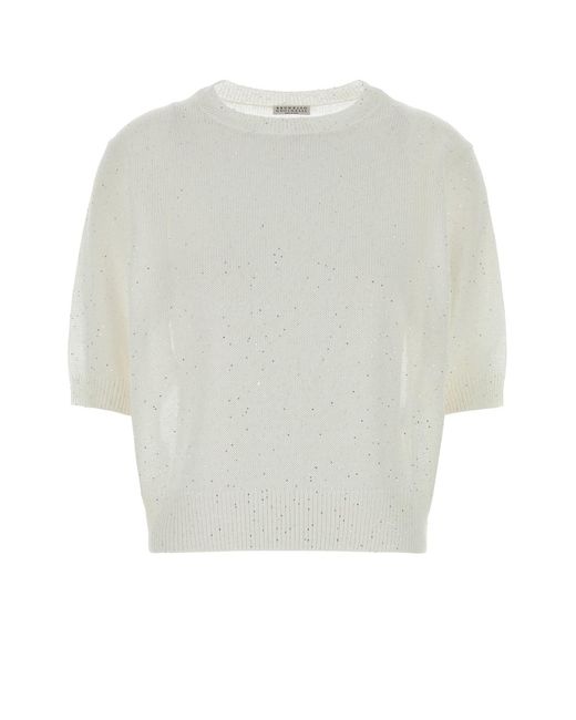Brunello Cucinelli White Linen Blend Sweater
