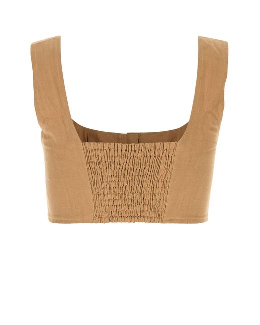 Crop-top Jirja in lino cammello di LeKasha in White