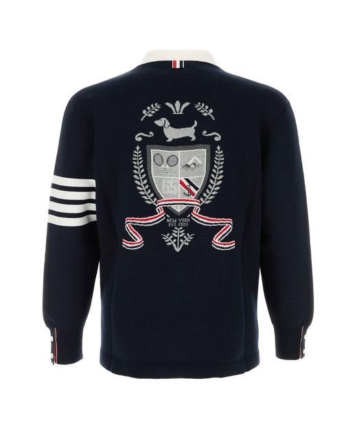 Thom Browne Midnight Blue Cotton Blend Cardigan for men