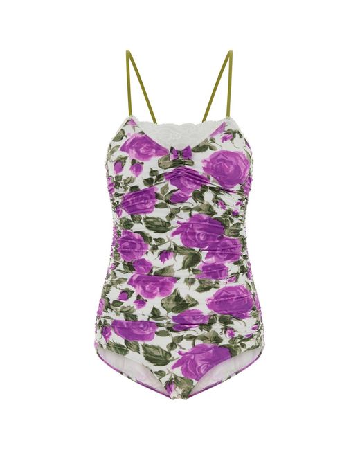 Chloé Purple Printed Stretch Nylon Bodysuit