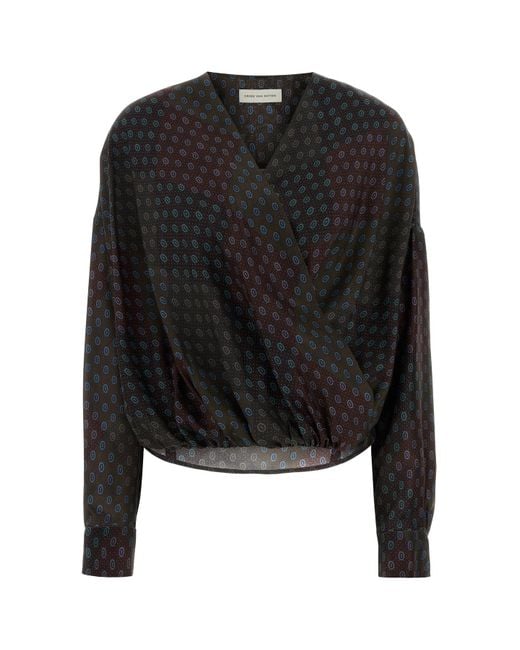 Dries Van Noten Black Printed Silk Camiel Blouse