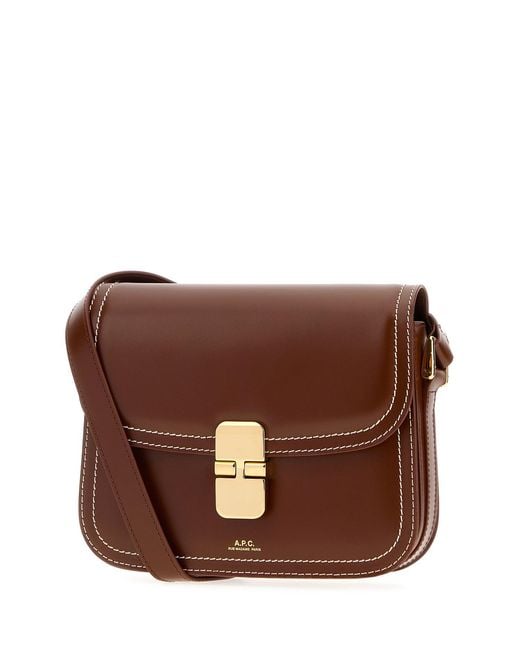 A.P.C. Brown Chocolate Leather Small Grace Crossbody Bag