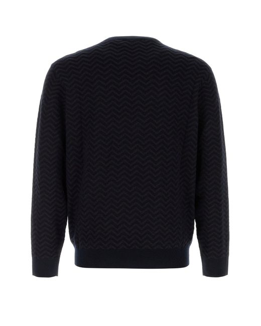 Maglione in misto lana stretch ricamata di Giorgio Armani in Blue da Uomo