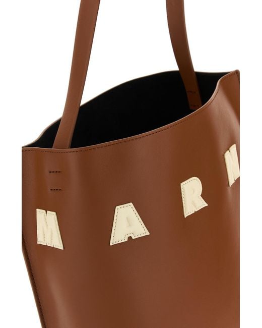 MARNI CARAMEL LEATHER SMALL MUSEO SHOULDER BAG