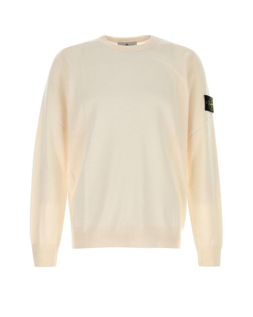 Stone Island White Ivory Wool Sweater for men