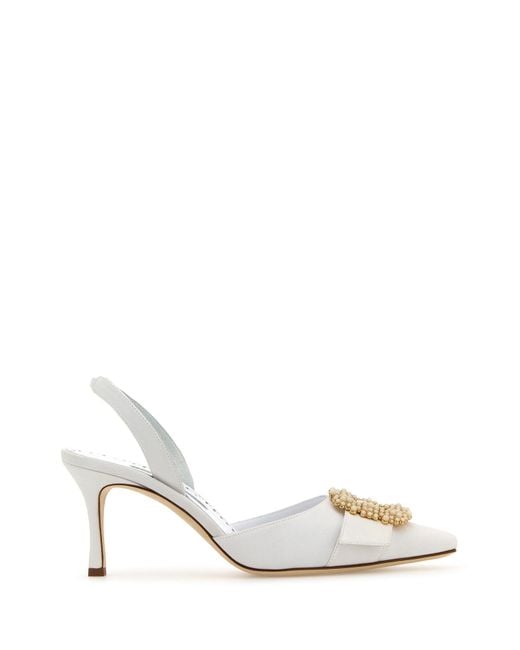 Manolo Blahnik White Crepe Gibsli Pumps