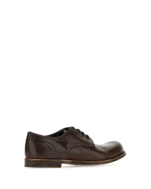 Dolce & Gabbana Brown Leather Round Toe Derby Shoes for men