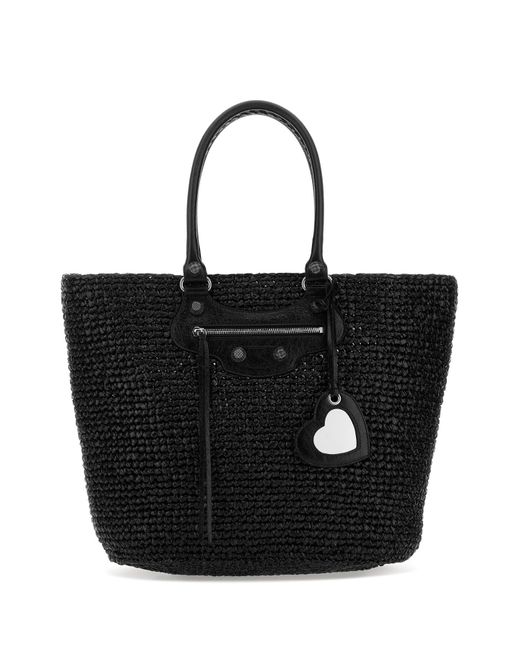 Balenciaga Black Raffia Large Le Cagole Panier Shopping Bag