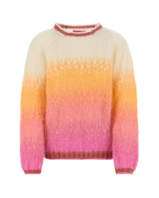 Rose Carmine Pink Multicolor Mohair Blend Sweater