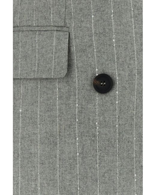 Brunello Cucinelli Gray Embroidered Stretch Wool Blend Blazer