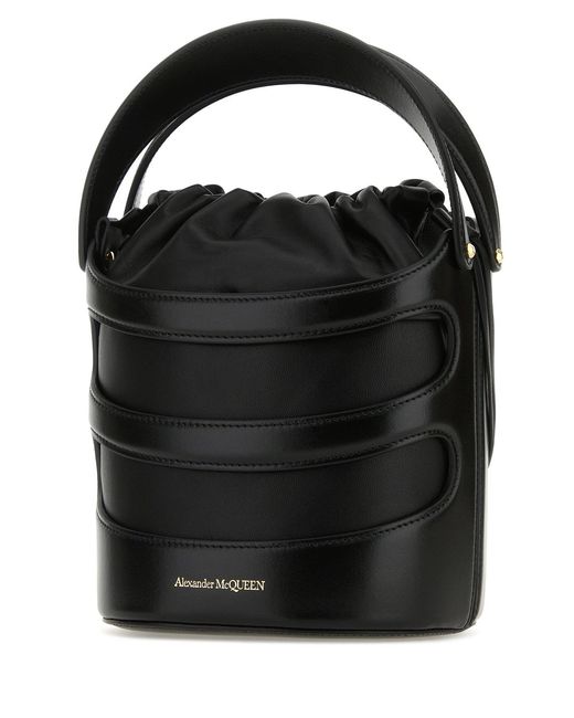 McQueen Black Leather The Rise Bucket Bag