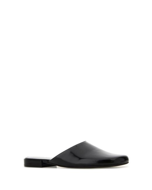 The Row Black Leather Penelope Slippers
