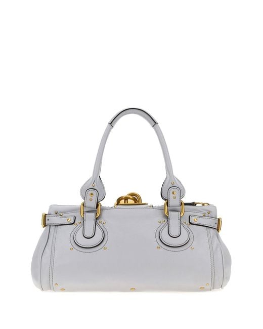 Chloé Metallic Powder Blue Leather Paddington Shoulder Bag