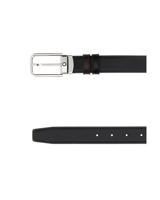Montblanc White Black Leather Reversible Belt for men