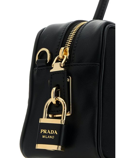 Borsa a mano nera in pelle e Re-Nylon di Prada in Black