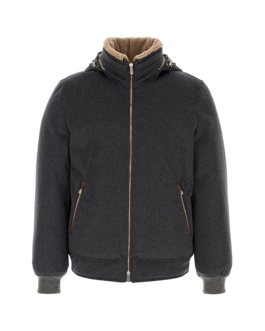 Brunello Cucinelli Black Graphite Wool Padded Jacket for men