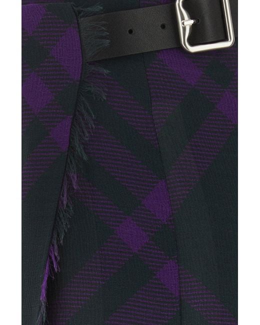 Burberry Blue Check-Pattern Frayed Kilt