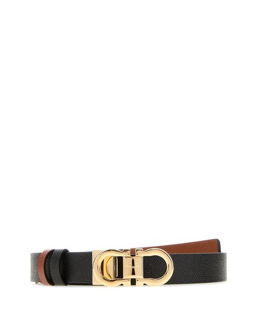 Ferragamo White Black Leather Reversible Belt