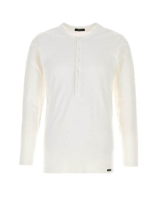 T-shirt in cotone stretch bianco di Tom Ford in White da Uomo