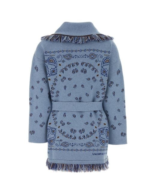 Alanui Blue Embroidered Wool Blend Bandana Cardigan