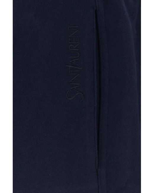 Pantalone jogging in cotone blu scuro di Saint Laurent in Blue da Uomo