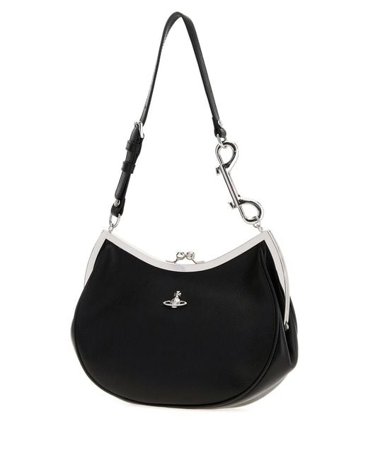 Vivienne Westwood Black Leather Charm Frame Purse Shoulder Bag