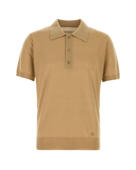 Valentino Garavani Natural Camel Wool Polo Shirt for men