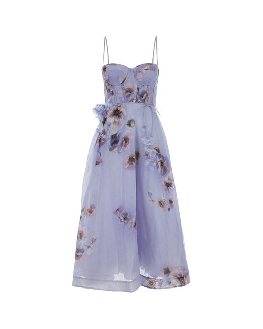 Abito Hypnotic in misto lino stampato di Zimmermann in Purple