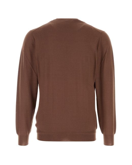 Fedeli Brown Wool Sweater for men