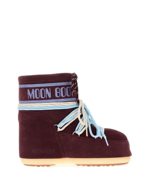 Moon Boot Red Plum Suede Icon Low Ankle Boots
