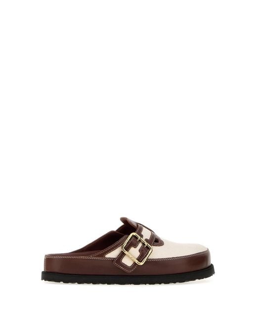 Birkenstock Brown Two-tone Leather And Canvas Boston Slippers for men