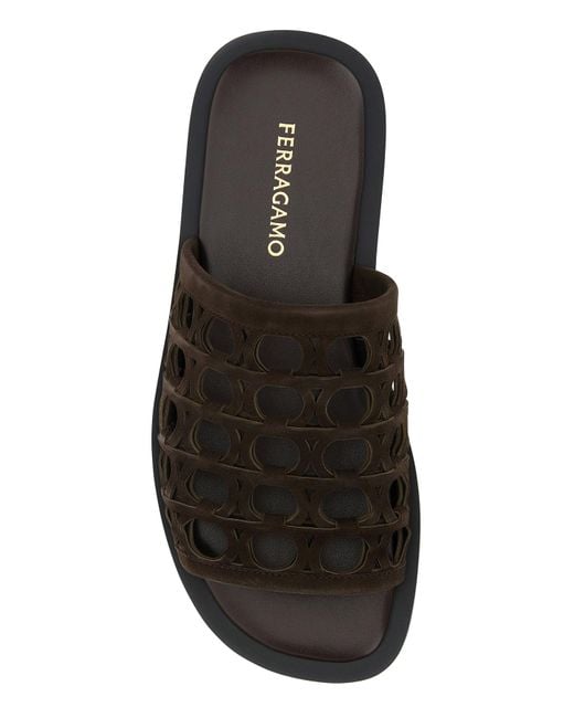 Ferragamo Black Salvatore Dark Suede Barbados Slippers for men