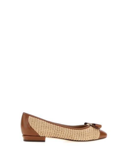 Ferragamo Brown Salvatore Rafia Varina Ballerinas