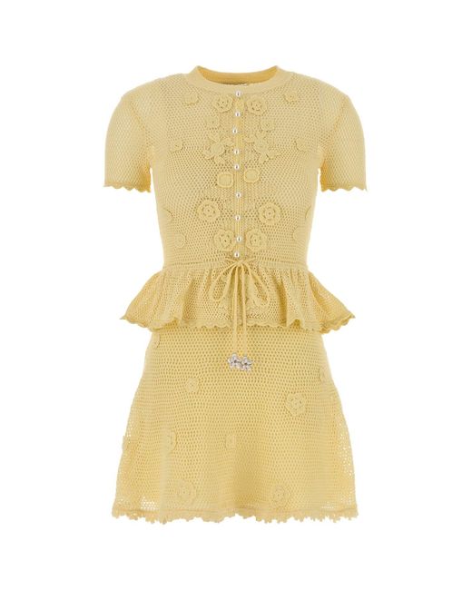 Self-Portrait Yellow Floral Crochet Mini Dress