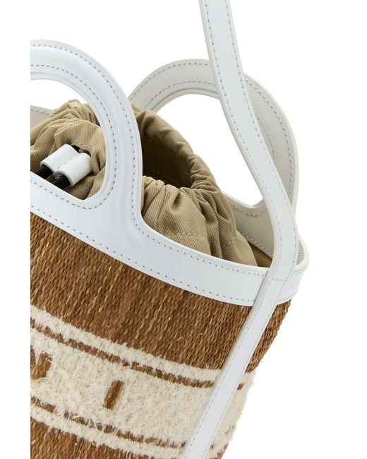 Borsa a secchiello Tropicalia bicolor in rafia e pelle di Marni in Multicolor