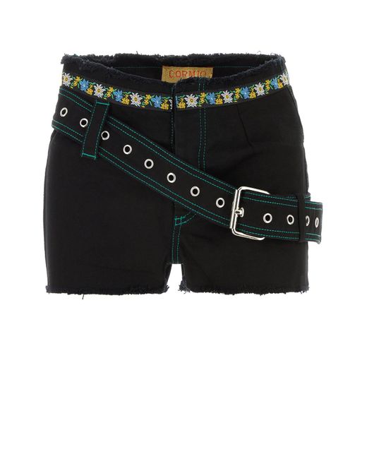 Cormio Black Fitted Denim Shorts With Belt A